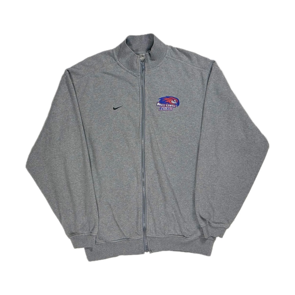Vintage Y2K Nike UMass Lowell Baseball light grey full zip sweatshirt mens large